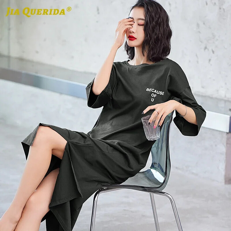 SUKAE 100% kokvilnas panku stila guļamkleita mājas apģērbs vasaras īsām piedurknēm naktskrekls, garš guļamkrekls, brīvs, elegants naktsveļa