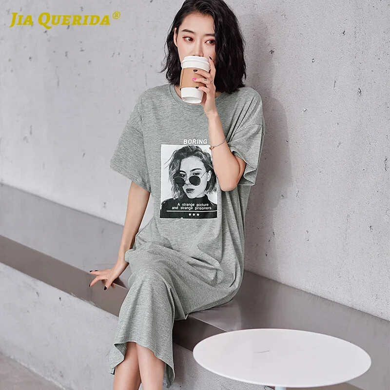 SUKAE 100% kokvilnas panku stila guļamkleita mājas apģērbs vasaras īsām piedurknēm naktskrekls, garš guļamkrekls, brīvs, elegants naktsveļa