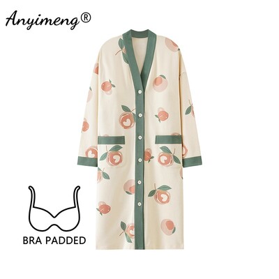 M-5XL Krūšturis ar polsterētu kakla izgriezumu Lielizmēra kokvilnas naktskrekli rudens ziemas sievietēm ar garām piedurknēm naktskrekls ikdienas naktskrekls