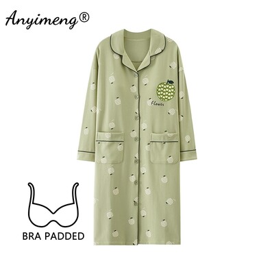 M-5XL Krūšturis ar polsterētu kakla izgriezumu Lielizmēra kokvilnas naktskrekli rudens ziemas sievietēm ar garām piedurknēm naktskrekls ikdienas naktskrekls