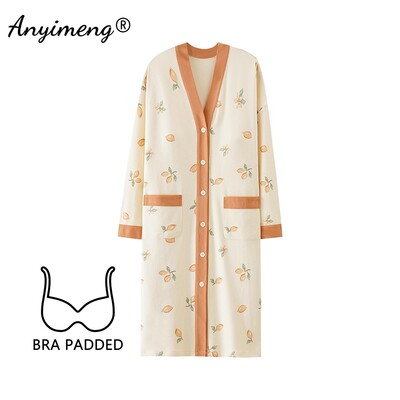 M-5XL Krūšturis ar polsterētu kakla izgriezumu Lielizmēra kokvilnas naktskrekli rudens ziemas sievietēm ar garām piedurknēm naktskrekls ikdienas naktskrekls