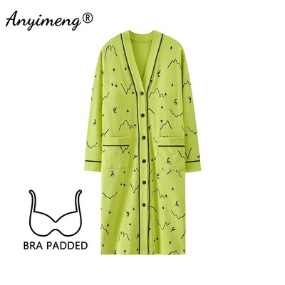 M-5XL Krūšturis ar polsterētu kakla izgriezumu Lielizmēra kokvilnas naktskrekli rudens ziemas sievietēm ar garām piedurknēm naktskrekls ikdienas naktskrekls