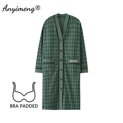 M-5XL Krūšturis ar polsterētu kakla izgriezumu Lielizmēra kokvilnas naktskrekli rudens ziemas sievietēm ar garām piedurknēm naktskrekls ikdienas naktskrekls