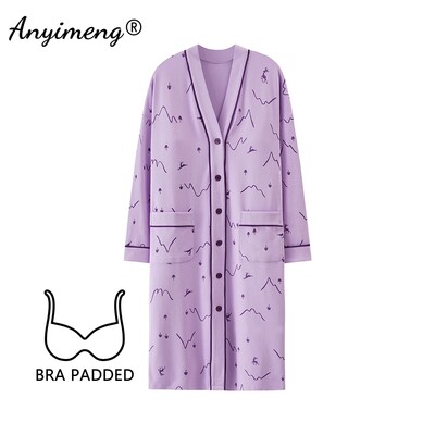 M-5XL Krūšturis ar polsterētu kakla izgriezumu Lielizmēra kokvilnas naktskrekli rudens ziemas sievietēm ar garām piedurknēm naktskrekls ikdienas naktskrekls