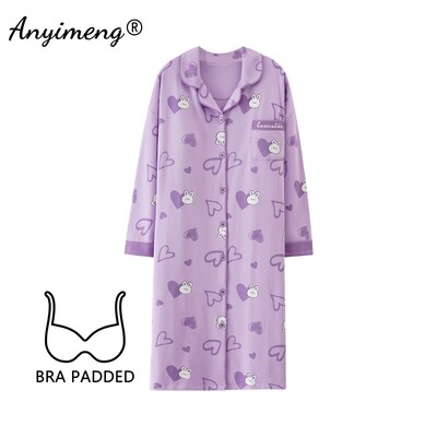 M-5XL Krūšturis ar polsterētu kakla izgriezumu Lielizmēra kokvilnas naktskrekli rudens ziemas sievietēm ar garām piedurknēm naktskrekls ikdienas naktskrekls