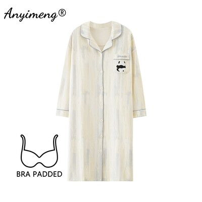 M-5XL Krūšturis ar polsterētu kakla izgriezumu Lielizmēra kokvilnas naktskrekli rudens ziemas sievietēm ar garām piedurknēm naktskrekls ikdienas naktskrekls