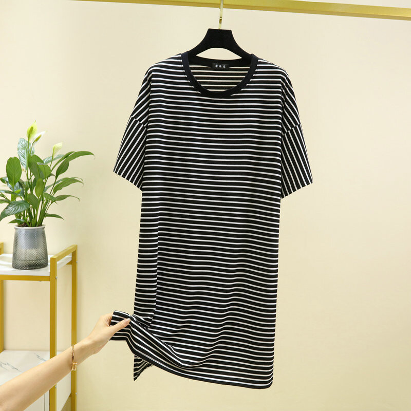 Jauna vasaras modāla nakts kleita Sieviešu naktskrekli Big Yards guļamkrekli Īsām piedurknēm naktskrekls Svītraina Sieviešu guļamveļa naktskleita