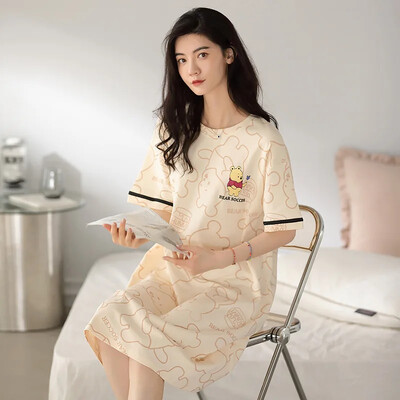 Vasarinė medvilnė miegui skirta suknelė moterims Saldūs namų drabužiai Vidutinio ilgio medvilniniai naktiniai marškinėliai Vasariniai ploni naktiniai marškinėliai