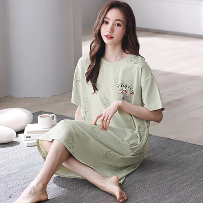 Vasarinė medvilnė miegui skirta suknelė moterims Saldūs namų drabužiai Vidutinio ilgio medvilniniai naktiniai marškinėliai Vasariniai ploni naktiniai marškinėliai