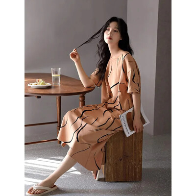 Vasarinė medvilnė miegui skirta suknelė moterims Saldūs namų drabužiai Vidutinio ilgio medvilniniai naktiniai marškinėliai Vasariniai ploni naktiniai marškinėliai