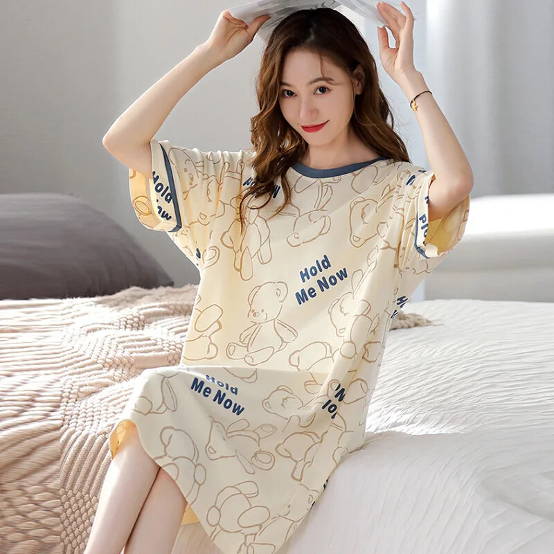 Vasarinė medvilnė miegui skirta suknelė moterims Saldūs namų drabužiai Vidutinio ilgio medvilniniai naktiniai marškinėliai Vasariniai ploni naktiniai marškinėliai
