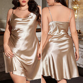 Liela izmēra 3XL 4XL 5XL Sieviešu naktskrekls guļamveļa Sexy Supender Naktskrekls Intīma apakšveļa Seksīga brīva satīna mājas apģērbs