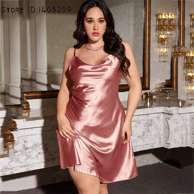 Liela izmēra 3XL 4XL 5XL Sieviešu naktskrekls guļamveļa Sexy Supender Naktskrekls Intīma apakšveļa Seksīga brīva satīna mājas apģērbs