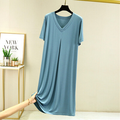Mugavusmodal suvised naiste öösärgid magamisriided lühikeste varrukatega V-kaelusega pikk kleit, põhjuslik öösärk öösärk