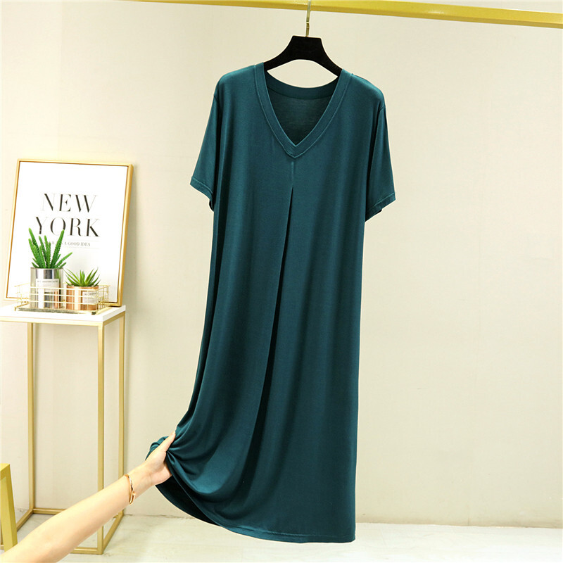 Mugavusmodal suvised naiste öösärgid magamisriided lühikeste varrukatega V-kaelusega pikk kleit, põhjuslik öösärk öösärk