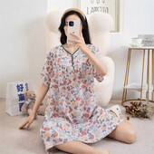 Kokvilnas viskozes miega kleita Sieviešu naktskrekls Pavasaris Vasara ar īsām piedurknēm Apdrukāts Mājas Apģērbs Jauns Liela Izmēra Sieviešu Naktskrekli