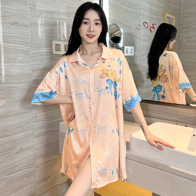 Karikatūras apdrukas sieviešu naktskrekli 2024. gada mākslīgā zīda satīna naktssvārki Jauni guļamsvārki Vasaras naktskrekli Naktskleita guļamveļa pidžama