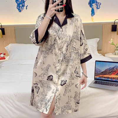 Karikatūras apdrukas sieviešu naktskrekli 2024. gada mākslīgā zīda satīna naktssvārki Jauni guļamsvārki Vasaras naktskrekli Naktskleita guļamveļa pidžama