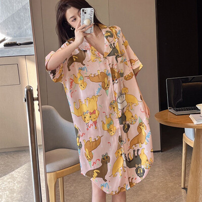 Karikatūras apdrukas sieviešu naktskrekli 2024. gada mākslīgā zīda satīna naktssvārki Jauni guļamsvārki Vasaras naktskrekli Naktskleita guļamveļa pidžama