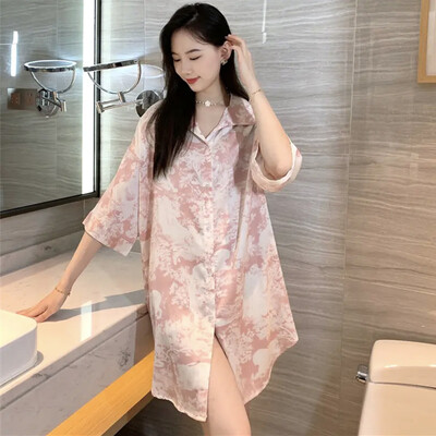 Karikatūras apdrukas sieviešu naktskrekli 2024. gada mākslīgā zīda satīna naktssvārki Jauni guļamsvārki Vasaras naktskrekli Naktskleita guļamveļa pidžama