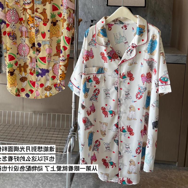 Karikatūras apdrukas sieviešu naktskrekli 2024. gada mākslīgā zīda satīna naktssvārki Jauni guļamsvārki Vasaras naktskrekli Naktskleita guļamveļa pidžama