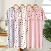 Jauna modāla pidžamas kleita sieviešu naktskrekls naktskrekls ar īsām piedurknēm mājas valkāšanai vasaras brīvs ar krūtīm, nakts apģērbs sievietēm