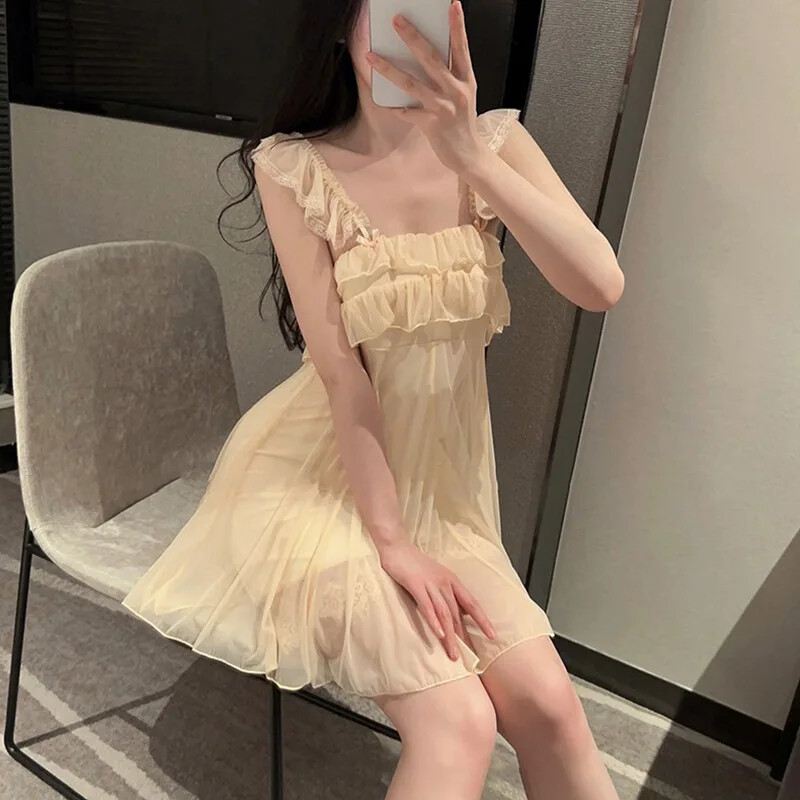 Franču stila sieviešu vasaras naktskrekls, salds, piemīlīgs mežģīņu seksīgs galma princeses pareizrakstības mājas apģērbu vairumtirdzniecība