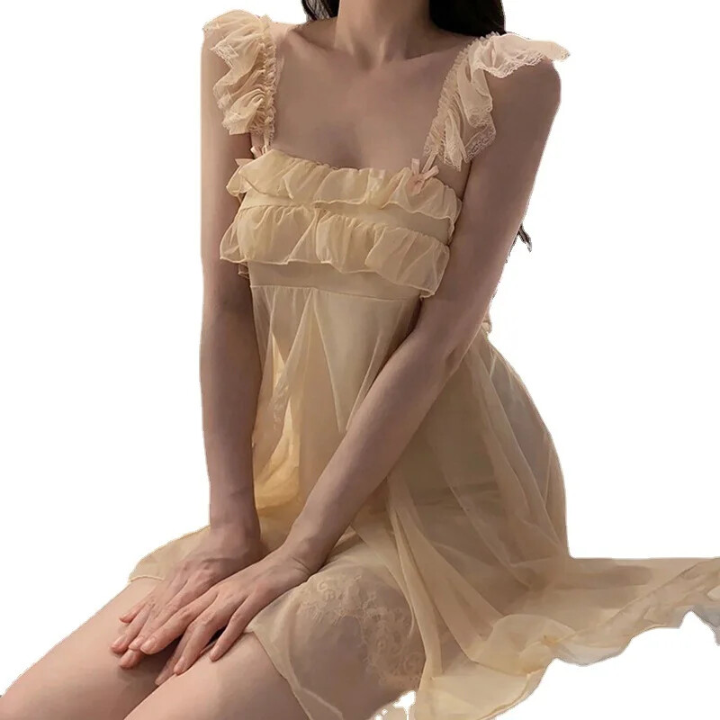 Franču stila sieviešu vasaras naktskrekls, salds, piemīlīgs mežģīņu seksīgs galma princeses pareizrakstības mājas apģērbu vairumtirdzniecība