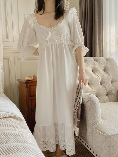 Καλοκαιρινό Γυναικεία Πυζά Βαμβακερά Πριγκίπισσα Φόρεμα αντίκες Πυζάμες Vintage Γυναικεία Γυναικεία Νυχτικό Νυχτικό Γαλλικού Στυλ Δαντέλα