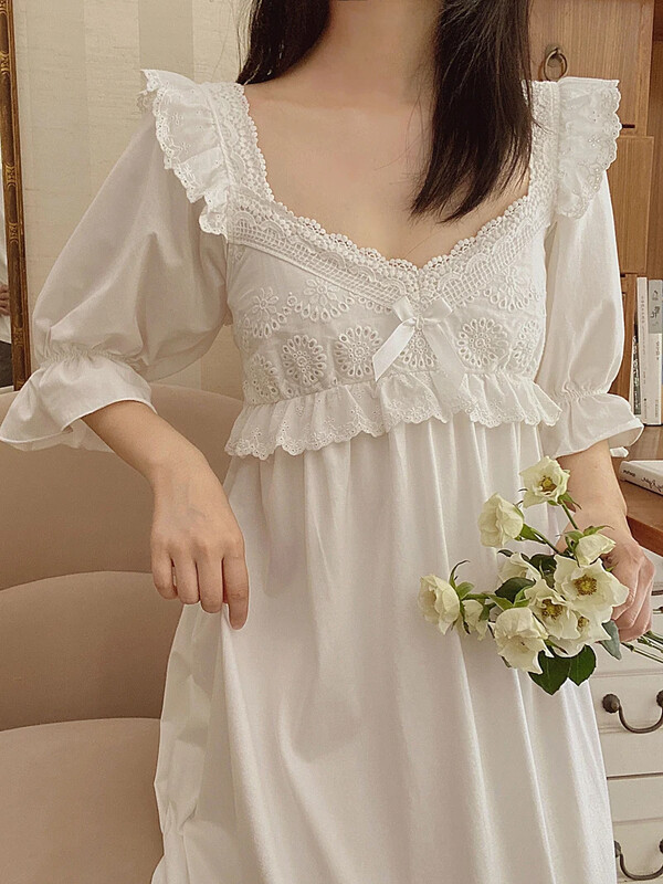 Καλοκαιρινό Γυναικεία Πυζά Βαμβακερά Πριγκίπισσα Φόρεμα αντίκες Πυζάμες Vintage Γυναικεία Γυναικεία Νυχτικό Νυχτικό Γαλλικού Στυλ Δαντέλα