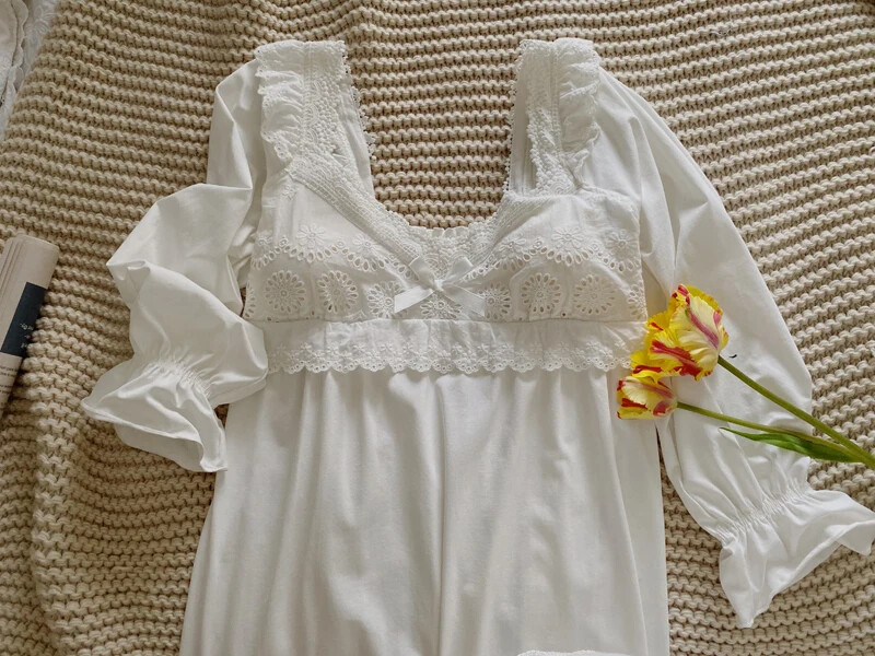 Καλοκαιρινό Γυναικεία Πυζά Βαμβακερά Πριγκίπισσα Φόρεμα αντίκες Πυζάμες Vintage Γυναικεία Γυναικεία Νυχτικό Νυχτικό Γαλλικού Στυλ Δαντέλα