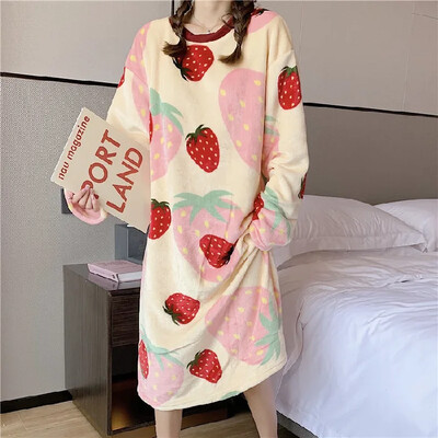 Rudens ziemas biezināts flīsa odere silta karikatūra sieviešu guļamveļa kleita Flanelle vidēja garuma naktskrekls guļamkrekls
