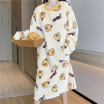 Rudens ziemas biezināts flīsa odere silta karikatūra sieviešu guļamveļa kleita Flanelle vidēja garuma naktskrekls guļamkrekls