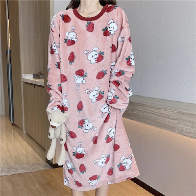 Rudens ziemas biezināts flīsa odere silta karikatūra sieviešu guļamveļa kleita Flanelle vidēja garuma naktskrekls guļamkrekls