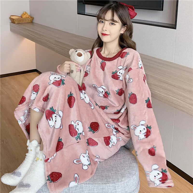 Rudens ziemas biezināts flīsa odere silta karikatūra sieviešu guļamveļa kleita Flanelle vidēja garuma naktskrekls guļamkrekls