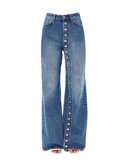 2025. gada pavasaris, jaunā modes retro daudzpogu taisni džinsi, sieviešu bikses ar augstu vidukli, platas kājas High Street sieviešu džinsa bikses