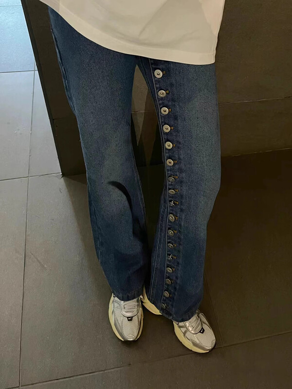 2025. gada pavasaris, jaunā modes retro daudzpogu taisni džinsi, sieviešu bikses ar augstu vidukli, platas kājas High Street sieviešu džinsa bikses