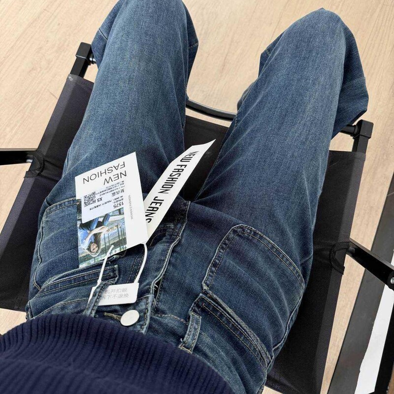 Sieviešu rudens jaunās modes retro džinsi ar mikro uzplaiksnījumu, vienkrāsainas bikses ar augstu vidukli, taisnas, platas kājas, brīvi džinsi līdz grīdai