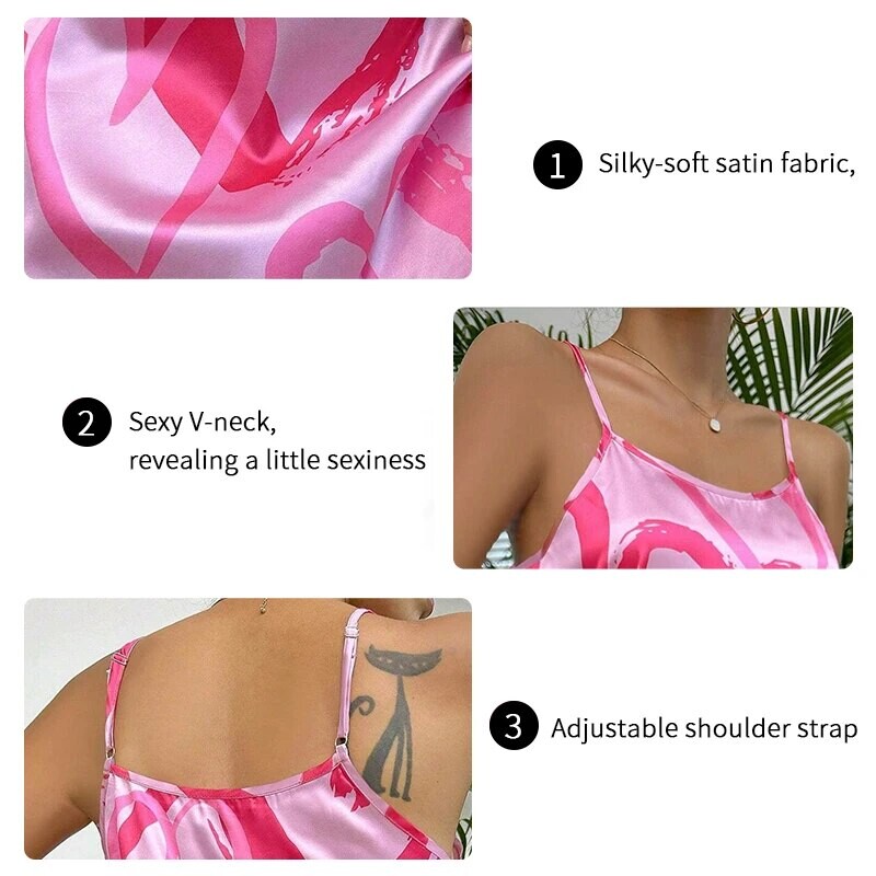 Sieviešu seksīga satīna naktskrekls ar krustenisku siksnu bez aizmugures, ērts guļamveļa un kleita greznai nakts atpūtai