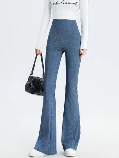 2024. gada džinsa sieviešu bikses, mikro uzplaiksnījumi ar augstu vidukli, vēdera legingi, jaunums vasarā Stretch Sports Fitness Joga Ikdienas bikses Džinsi