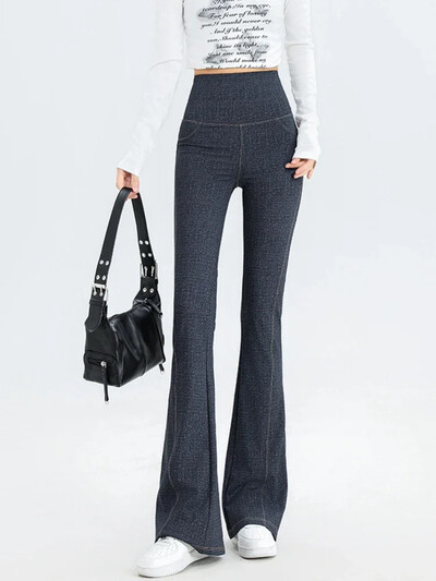 2024. gada džinsa sieviešu bikses, mikro uzplaiksnījumi ar augstu vidukli, vēdera legingi, jaunums vasarā Stretch Sports Fitness Joga Ikdienas bikses Džinsi