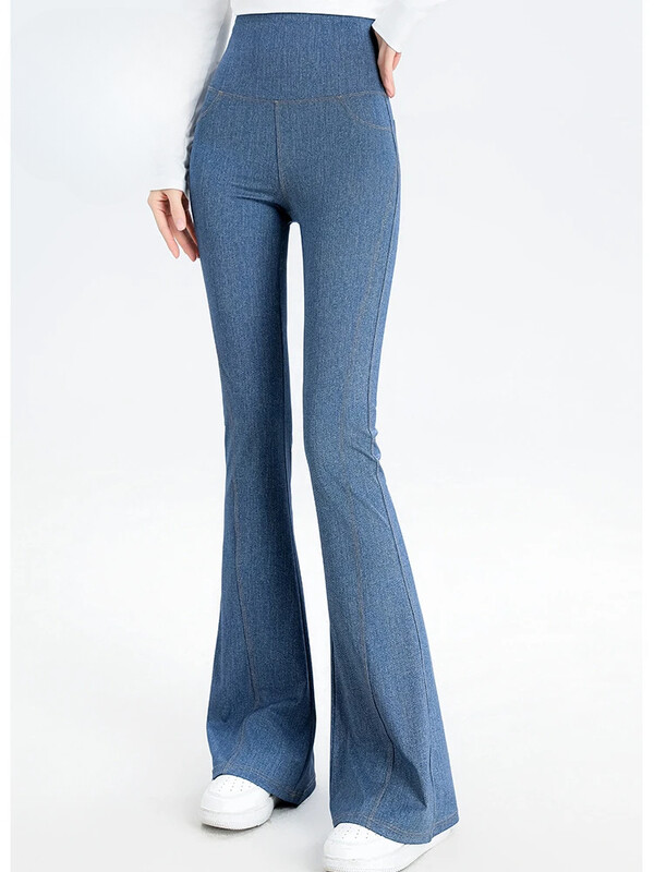 2024. gada džinsa sieviešu bikses, mikro uzplaiksnījumi ar augstu vidukli, vēdera legingi, jaunums vasarā Stretch Sports Fitness Joga Ikdienas bikses Džinsi