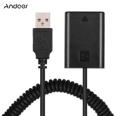 Andoer 5V USB NP-FW50 Adaptor de cuplare pentru pachet de baterii false cu cablu cu arc flexibil pentru camera Sony A7 A7II A7R A7S A7RII ILDC