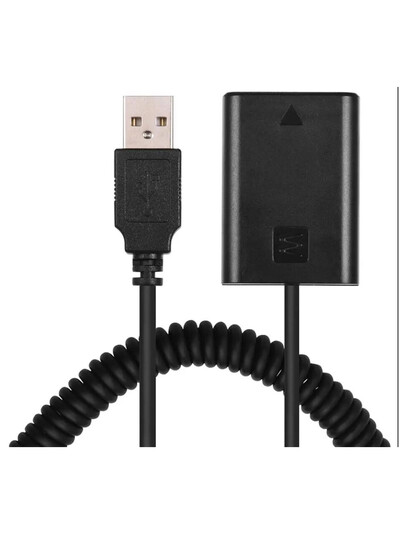 Andoer 5V USB NP-FW50 Dummy Battery Pack jungties adapteris su lanksčiu spyruokliniu laidu, skirtas Sony A7 A7II A7R A7S A7RII ILDC kamerai