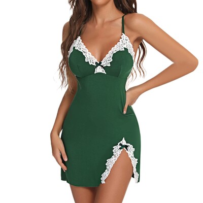 Sieviešu naktskrekls, seksīgs, mežģīņu krekls, bante naktskrekls, guļamveļa ar V kakla izgriezumu, Babydoll apakšveļas miega kleita