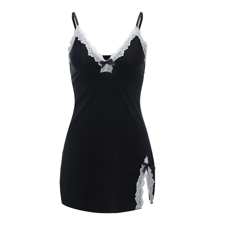 Sieviešu naktskrekls, seksīgs, mežģīņu krekls, bante naktskrekls, guļamveļa ar V kakla izgriezumu, Babydoll apakšveļas miega kleita