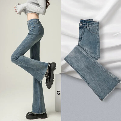 2024 m. pavasaris Naujo stiliaus moteriški džinsai aukštu juosmeniu, labai platėjantys, liekninantys vintažinis liemuo, elastingi apatiniai kutais