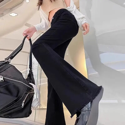 2024 m. pavasaris Naujo stiliaus moteriški džinsai aukštu juosmeniu, labai platėjantys, liekninantys vintažinis liemuo, elastingi apatiniai kutais