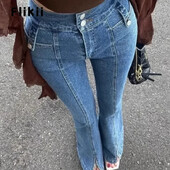 Sieviešu Y2K seksīgs apvalks, 2000. gadu džinsa bikses, mazgātas zilas, retro stila ikdienas bikses