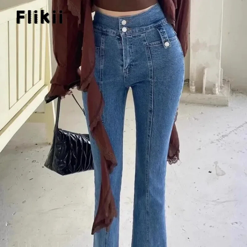 Sieviešu Y2K seksīgs apvalks, 2000. gadu džinsa bikses, mazgātas zilas, retro stila ikdienas bikses